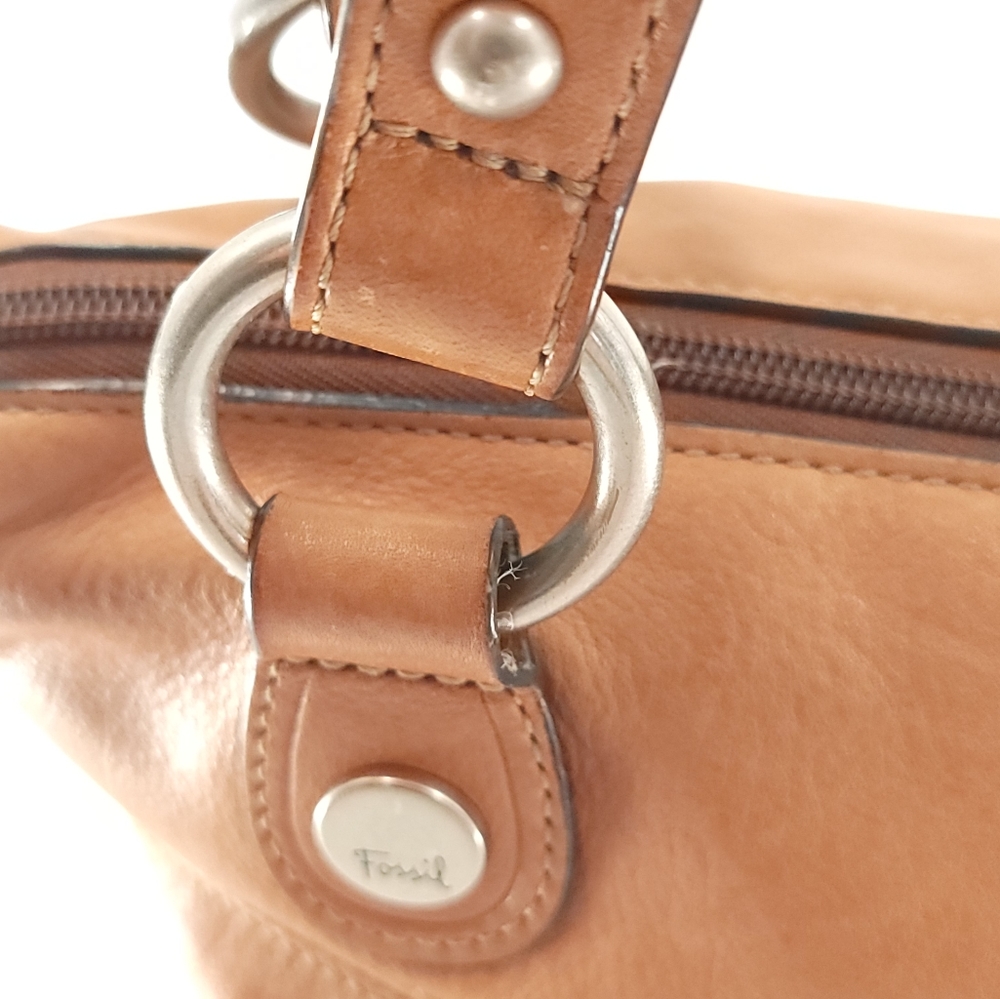Fossil Shoulder Handbag Tan Leather Distressed Floppy - Picture 12 of 16